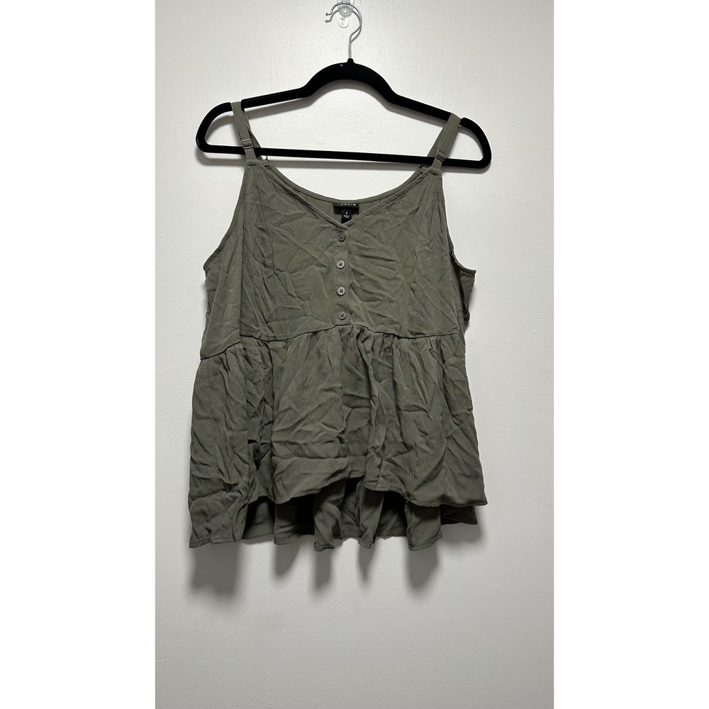 Torrid Womens Olive Green Gauze Babydoll Cami Top Adjustable Straps Size 1